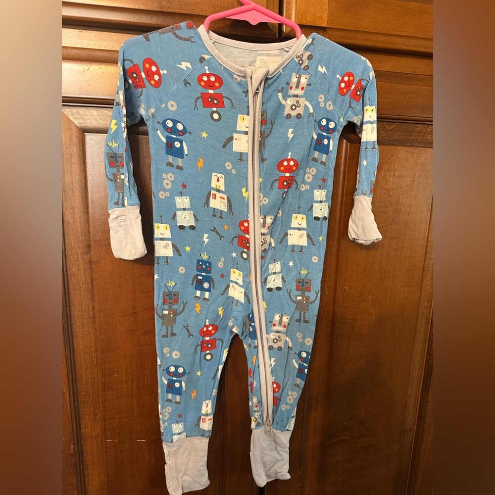 Little Sleepies Robot Print Blue Kids Footie